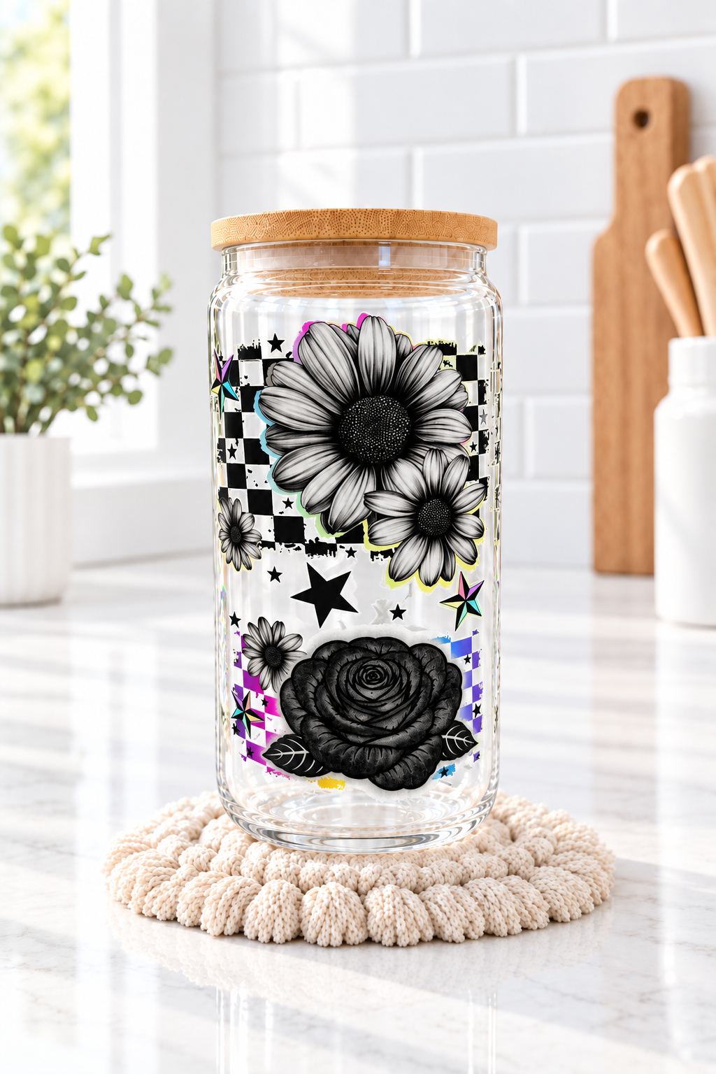Gothic Floral Checker Cup - Lifestyle