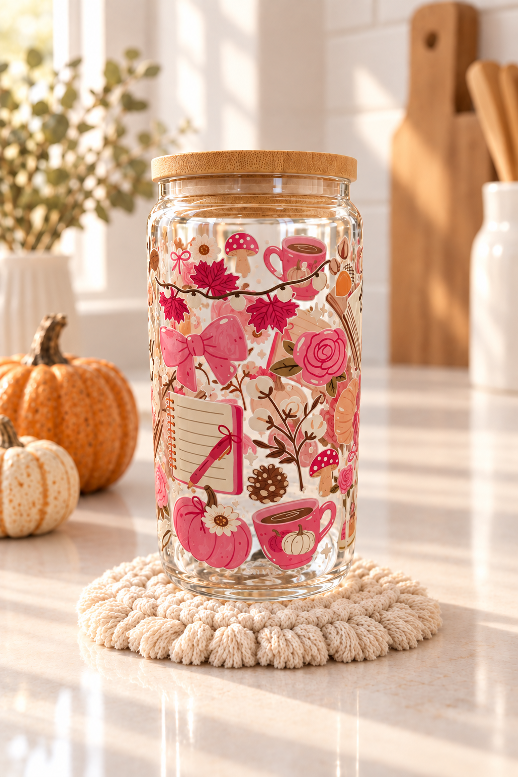 Pink Fall Floral Cup - Lifestyle